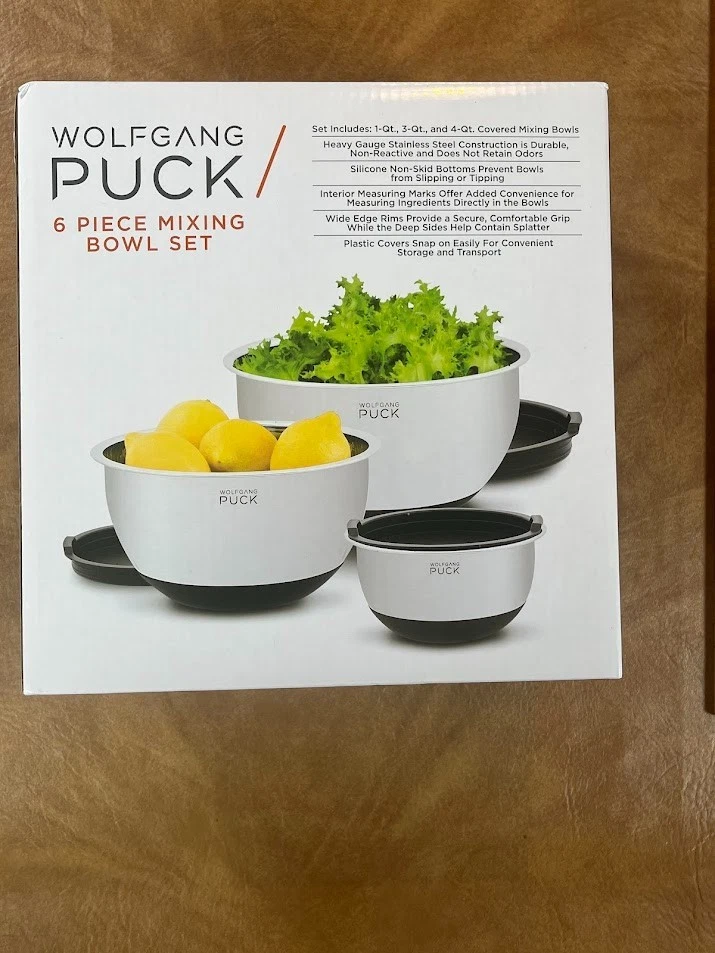 Wolfgang Puck 6 Piece Stainless Steel Covered Mixing Bowl Set W/ Measuring Marks