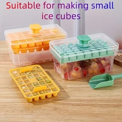 Ice Cube Tray with Lid & Bin 68 Cubes Easy Press Release Freezer Mold USA