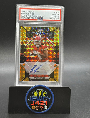 2023 Mosaic Rashee Rice Rookie Auto Black Gold Choice #4/7 - JERSEY # PSA 9