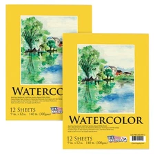 9" x 12" Watercolor Painting Paper Pads, 2 Pads, 12 Sheets Each, 140lb 300gsm