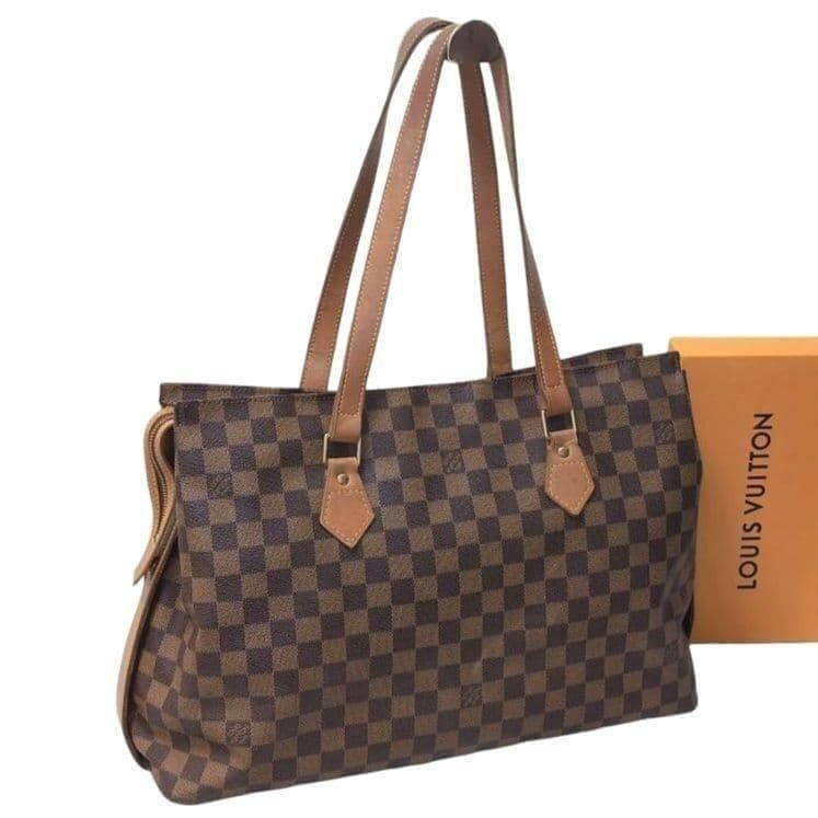Louis Vuitton Damier Columbine Tote Bag Brown PVC Leather Authentic