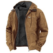 Winter Hooded Coat Fashion Warm Fleece Zip-up Jacket Casual Outwear Men's Clothi