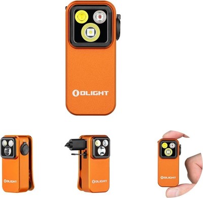 Olight Oclip Pro 500 Lumen Clip on Flashlight, Flood Spot/Red Light, Orange
