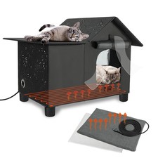 Elevated Large Heated Cat House for Outdoor Cats in Winter, Weatherproof Fera...