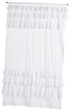  White Cotton Ruffle Window Panel, Solid Anna Voile 50"W x 84"L (Pack of 1)