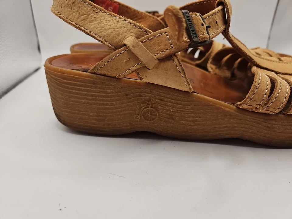 Sandalias de Colección Años 70 GET THERE FAMOLARE Correa en T Suela de Goma Ondulada 7.5S Cuero Italia #403 Foto 3 de 4