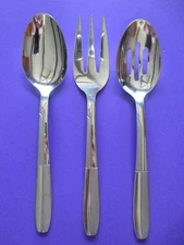3 PC Cambridge Asher Sand Serving Hostess Set Meat Fork Spoon Slotted Flatware
