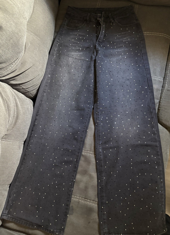 Women’s Black Wide-Leg Studded Denim Jeans Solid xxs Regular