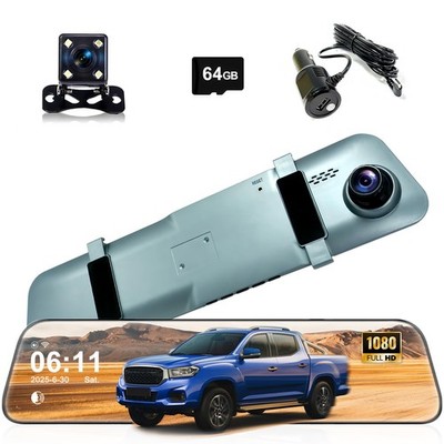5,9'' HD Spiegel Dashcam mit Front- & Rückkamera, 64GB Karte, Night Black