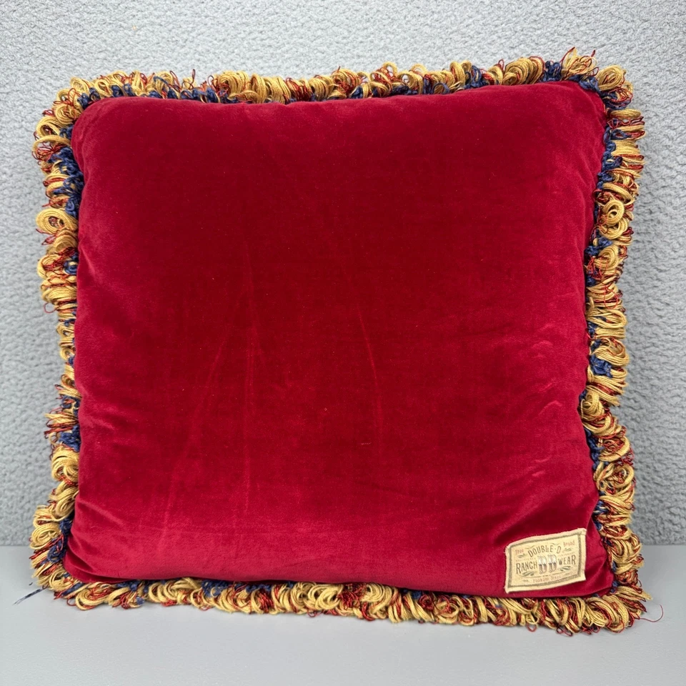 Almohada Doble D Ranch Wear Rojo Buckaroo Cuero Flecos Western Rodeo Tachonado 19" Foto 2 de 4