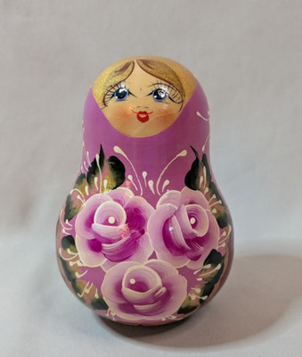 Vintage Russian Hand Painted Floral Chime Wobble Bell Doll Roly Poly Musical