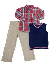 Sahara Club Boys Holiday Outfit with Khaki Pants Dress Shirt Blue Sweater Vest 4