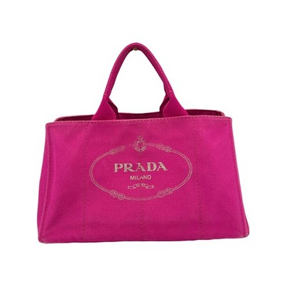 Große rosa Prada Canvas Vintage Tote Bag mit Hanf Logo