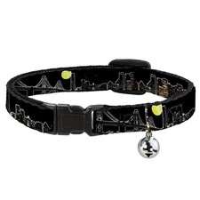 Cat Collar Breakaway with Bell San Francisco w/Moon Vivid Skyline Black NARROW F