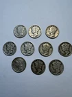 Lot of 10: Mercury Dimes 90% Silver Mixed Dates and Mint Marks