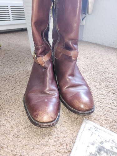 Coach Leather Knee boots Mysie Calf A4233 Chestnut Brown Gold Logo (Size 8B) - Picture 7 of 15