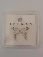New Topman Half Hoop And Feather Dangle Pendant Earrings