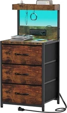 Nightstand, Dresser Nightstand with Charging Station 1 Narrow Rustic Brown 