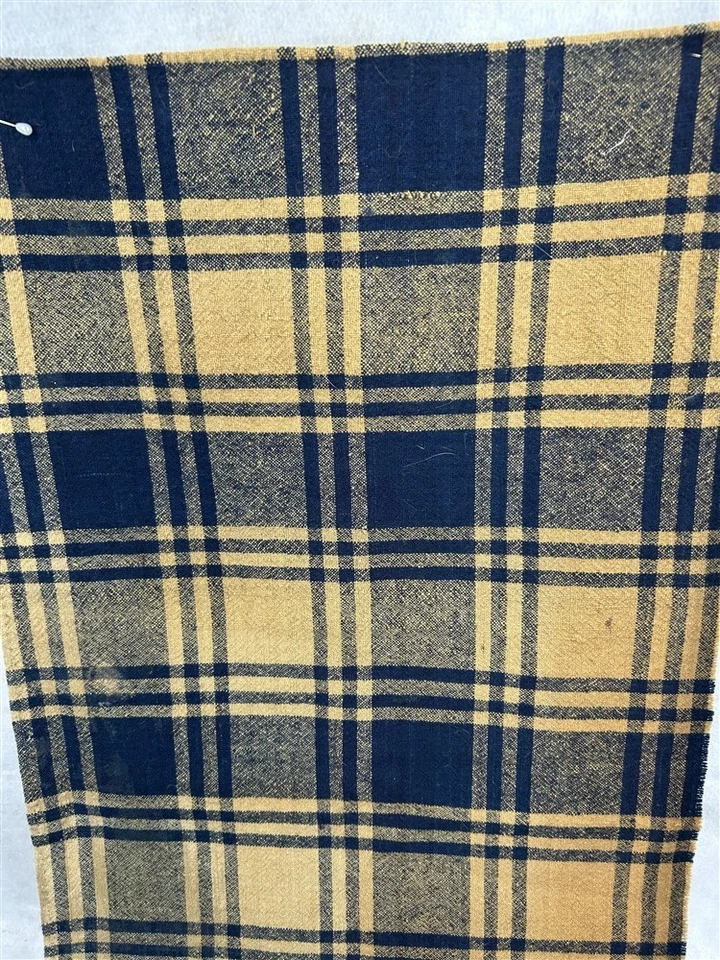 antiguo corredor de mesa a cuadros lana casera 18x36 hecho a mano bronceado cobalto original  Foto 2 de 4