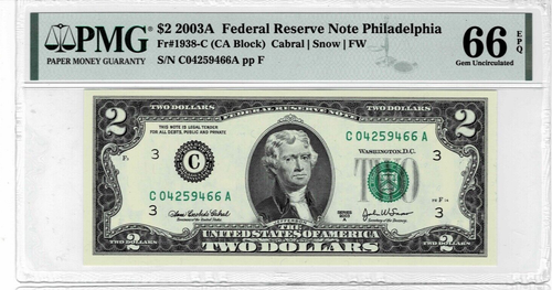 2003A $2 Federal Reserve notes- (2) Consecutive serial#--PMG GEM UNC 66 EPQ! - Picture 3 of 6