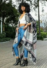 Bohemian Oriental Floral Design Transitional Long KIMONO