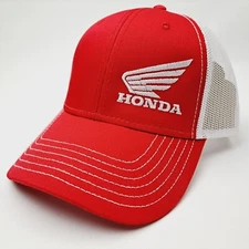 Honda Motorcycles Curved Bill Cap Hat Trucker Mesh Snapback Red & White 