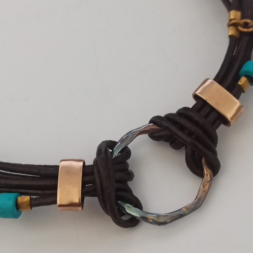 Bohemian Necklace Multi Leather Cord Artisan Turquoises Tone Beads Charm Boho 17 - Picture 12 of 18