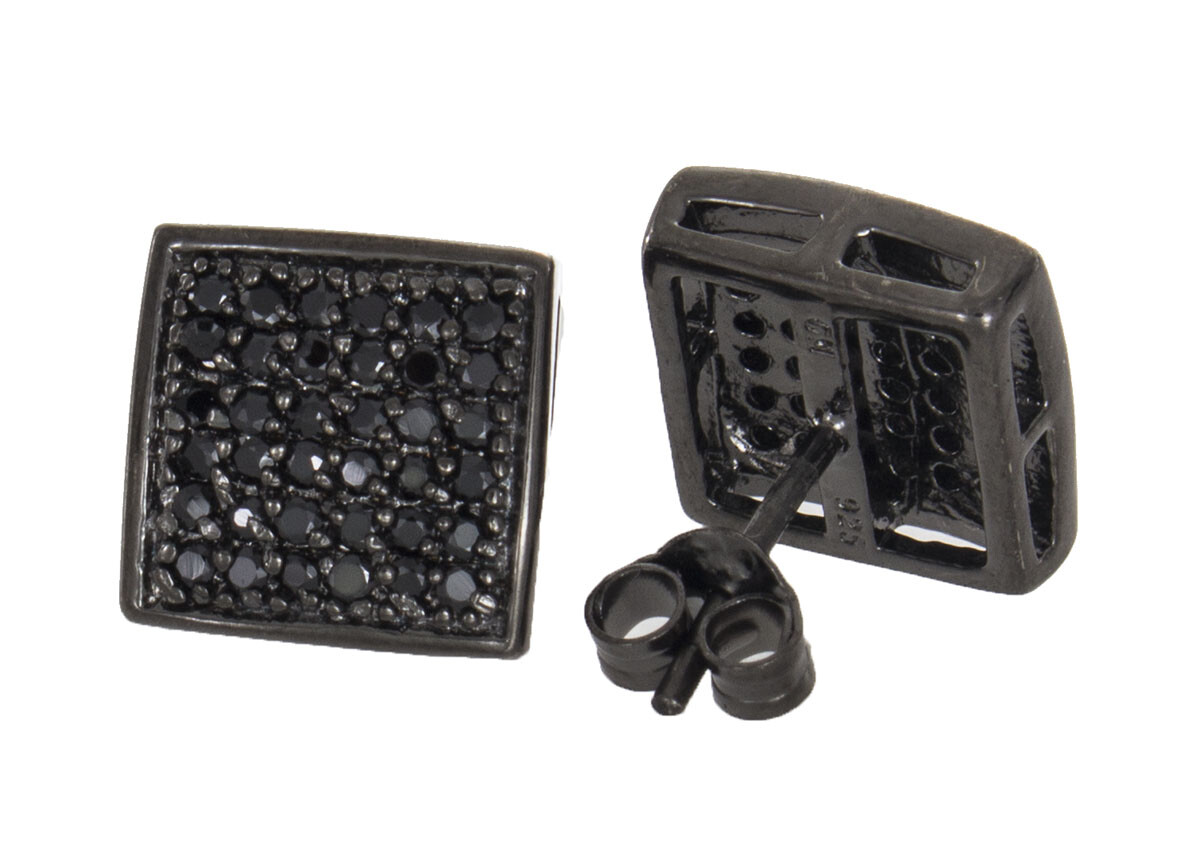 11 мм Микро-проложенный набор мужских сережек-гвоздиков из стерлингового серебра с черными фианитами 5690₽