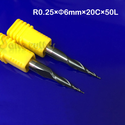 2pc R0.25*D6*50 2F HRC55 taper ball nose endmill CNC bit Tapered milling Cutter