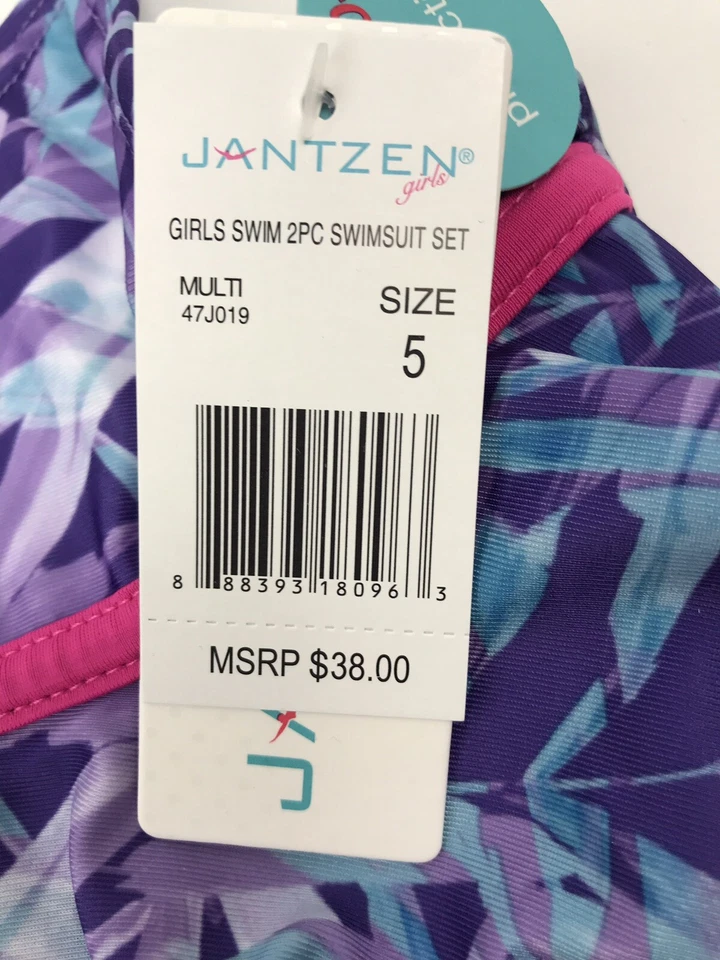 Jantzen Niñas 5 Tropicana Pompón Tankini 2 Piezas Traje de Baño Follaje UPF 50+ Nuevo $38 Foto 3 de 4