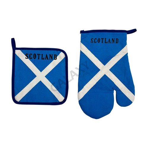 St. Andrew Flag Kitchen & BBQ 3pc Set w/Apron Oven Mitt Potholder Scotland Flag - Picture 4 of 7