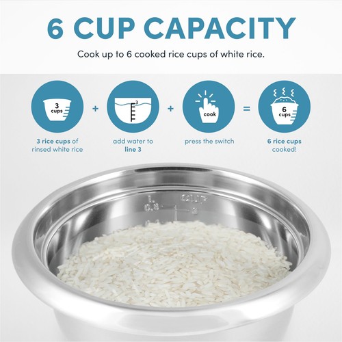 Housewares Select Stainless Rice Cooker & Warmer with Uncoated Inner Pot 3-Cu... - Picture 5 of 7