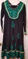 Beautiful Kurti Indian Womans Design Dress Black Gold Green Gems See Measurement