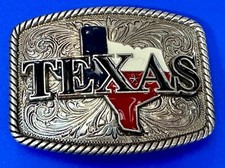 The Great State of TEXAS Map Silver Tone Western Swirl Ornate NOCONA Belt Buckle