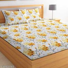 Lotus Floral Print Trendy Polyester Cotton Double Bedsheet With 2 Pillow Covers