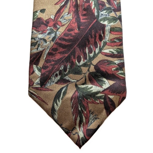Liberty of London Mens 100% Silk Necktie Designer Tie Brown Floral Foliage USA