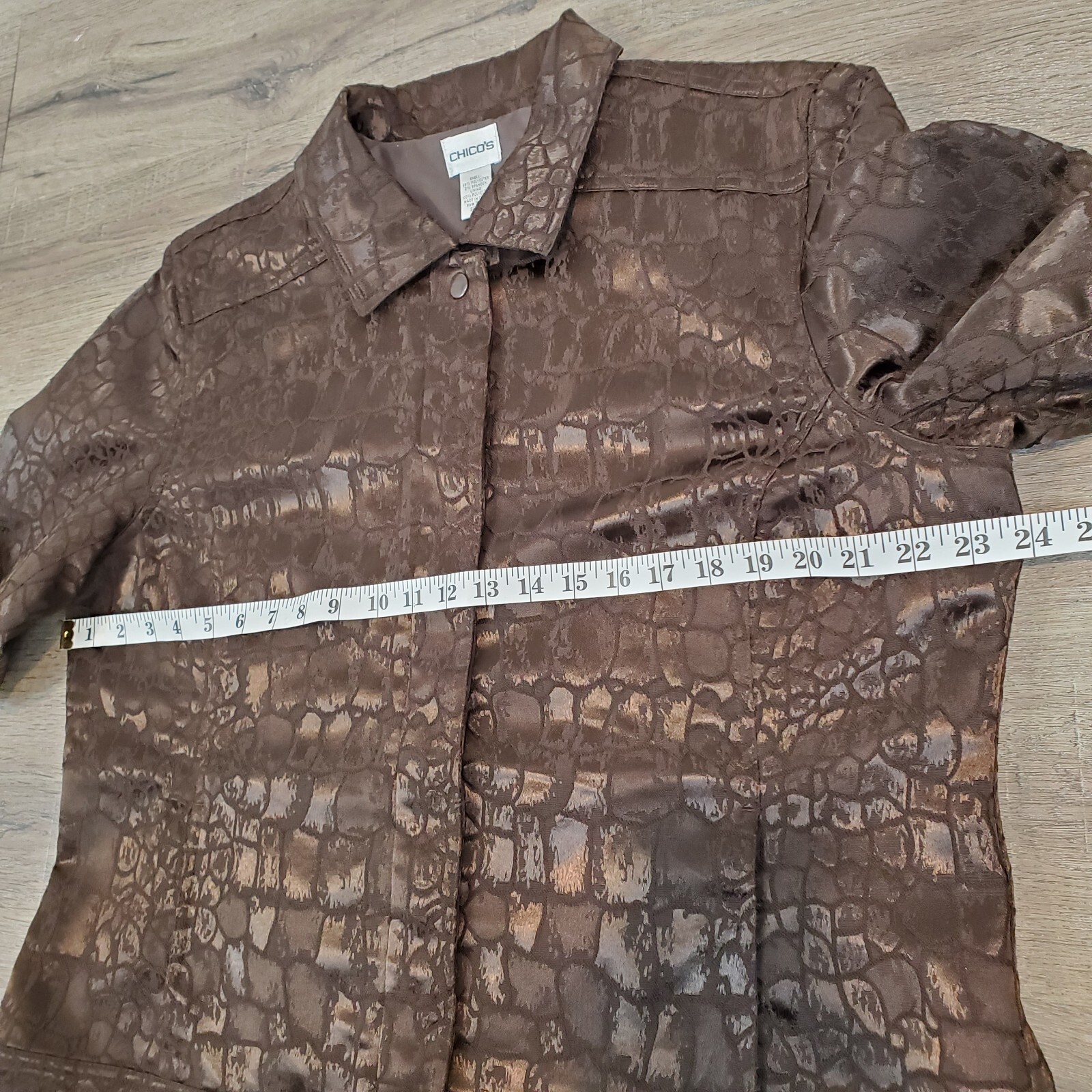 Chico's Alligator Print Jacket Snap Button XL Bro… - image 6