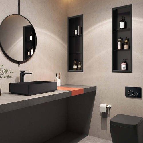 Stilform Wall Niche 90 x 30 Black Matt Stainless Steel with 2 Shelves Shower Tray - Picture 3 of 3
