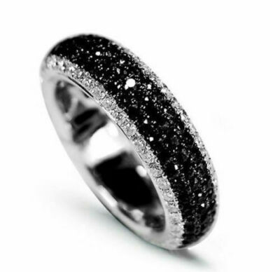 Solid 935 Argentium Silver Black White Round Eternity Band Cocktail Unique Party