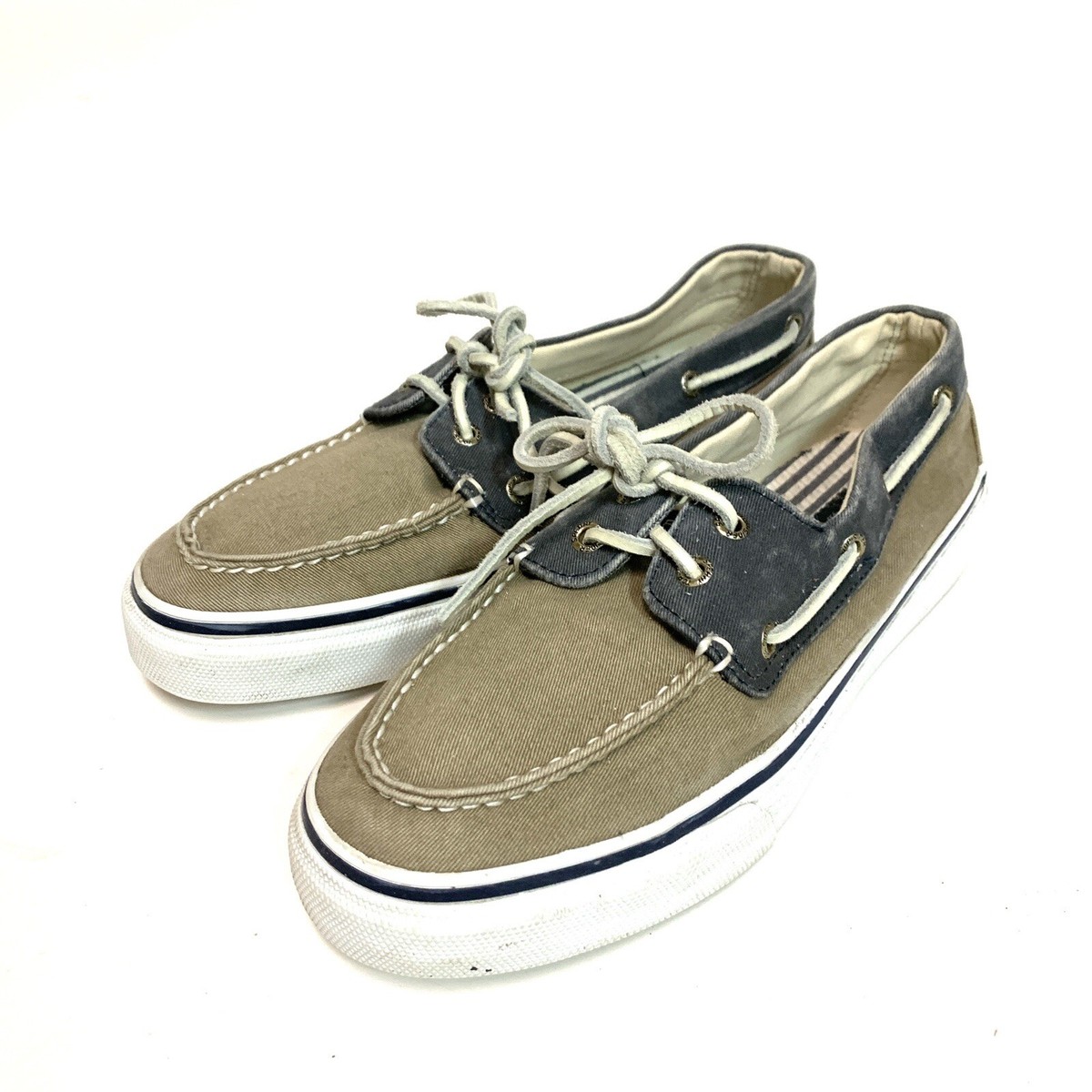 Sperry Men's Top-Sider 0538207 Canvas Tan Blue Boat Shoes Mens Size M Non  Slip