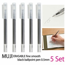 MUJI ERASABLE fine smooth Black Ballpoint Pen 0.5mm x 5sets made in japan