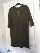 zara khaki beaded zip details dress size S