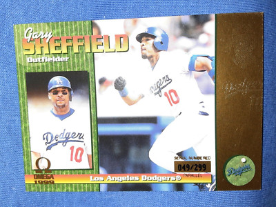 1999 Pacific Omega - Gold #125 gary sheffield 049/299 serial numbered dodgers