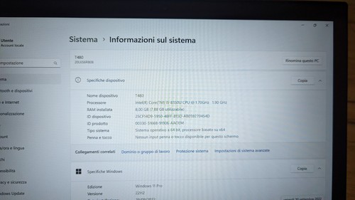 Lenovo Thinkpad T480 i5-8350U 8Gb 256Gb NVMe FHD laptop portatile - Foto 7 di 9