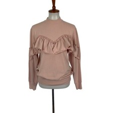 Topshop Pink Ruffle Sweatshirt Long Sleeve Pullover Crew Neck US 8 Cozy Trendy