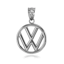 925 Sterling Silver VW Volkswagen Logo Charm Necklace | Retro Style Pendant