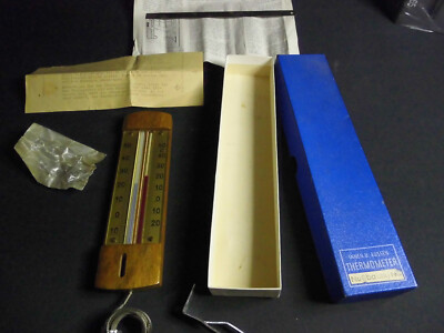 altes analoges Aussen-/Innenthermometer, Nussbaum, keine Batterie,West Ger. neuw