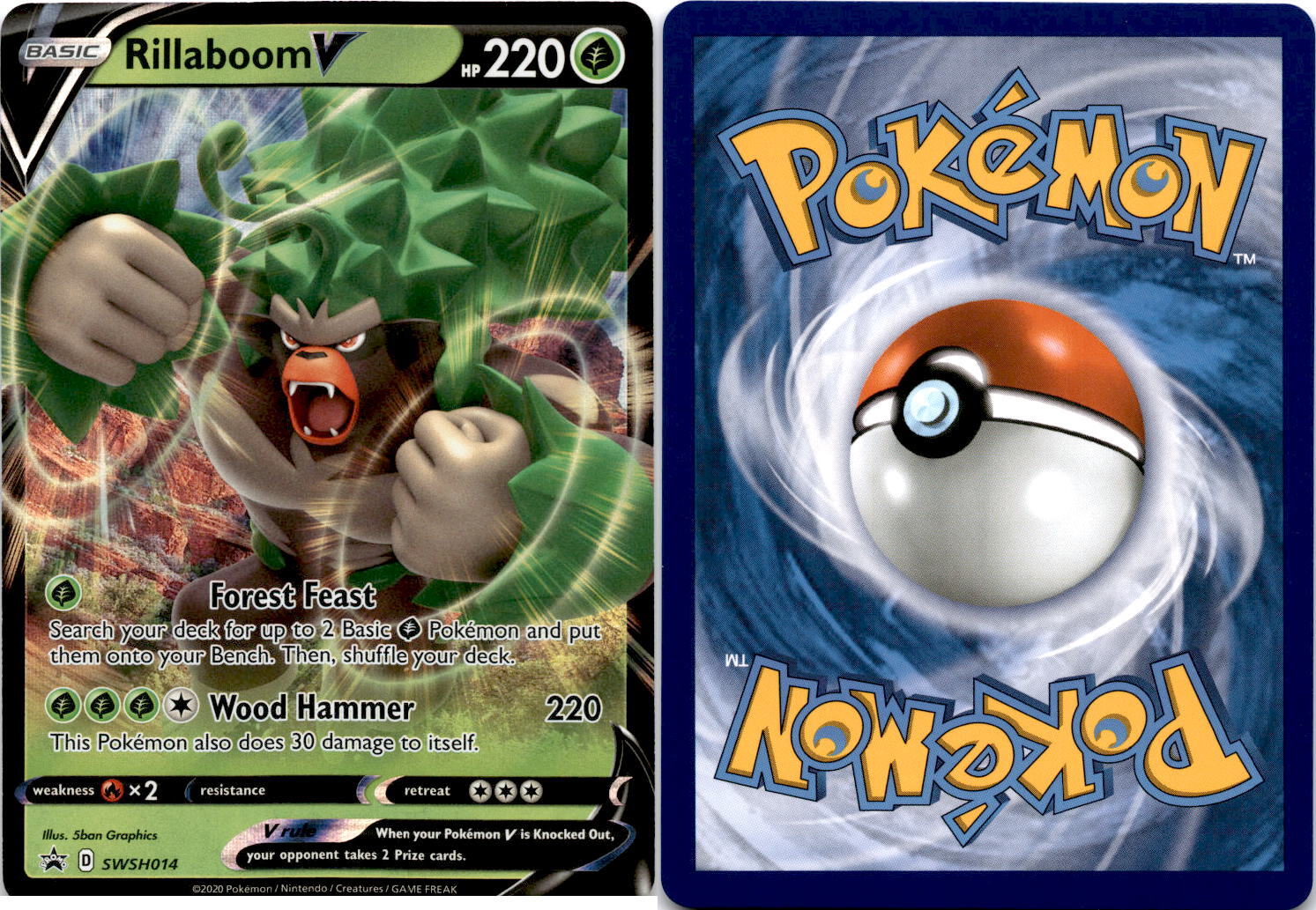 2020 Pokemon, Sword & Shield Promos, #SWSH14 Rillaboom V, Holo Black Star Promo