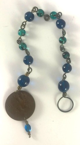 Handmade Glass Bead and wire Sun Catcher with France 1916 10 Centime Coin - Picture 2 of 4