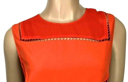 Public School Fire Orange Sheath Dress Sz 10 Sleeveless Cutout Detail 100% Silk - Picture 5 of 6